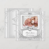 赤ちゃんの女の子または男の子の洗礼十字架 白 招待状 (正面/裏面)