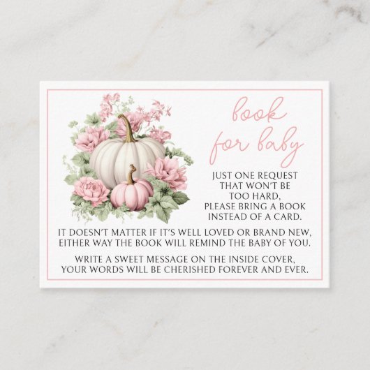 赤ちゃんの女の子シャワーのためのピンクの小さなカボチャの本 エンクロージャーカード (正面)