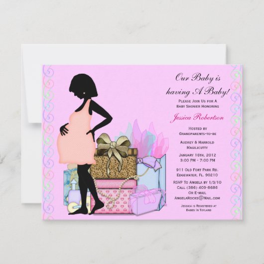 赤ちゃんの女の子シャワー、かわいいピンク。 招待状 (正面)