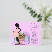 赤ちゃんの女の子シャワー、かわいいピンク。 招待状 (スタンド正面)