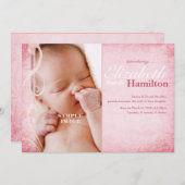 赤ちゃんの女の子ピンクの出産の告知 案内状 (正面/裏面)