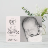 赤ちゃんの席付きのタンデム自転車のシルエット 招待状 (スタンド正面)