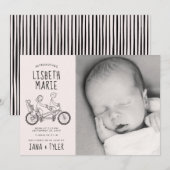 赤ちゃんの席付きのタンデム自転車のシルエット 招待状 (正面/裏面)