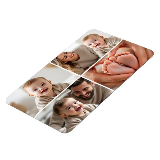 赤ちゃんの思い出写真4枚のフォトコラージュ マグネット (左側)