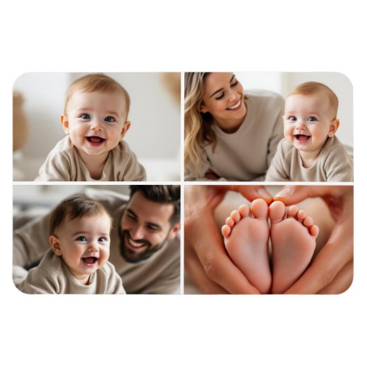赤ちゃんの思い出写真4枚のフォトコラージュ マグネット (横)