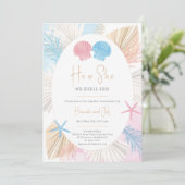 赤ちゃんの性別お披露目パーティーの招待状 He or She We Shell See 招待状 (スタンド正面)