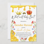 赤ちゃんの性別発表パーティーのお知らせ：イエローの花のテーマ 招待状 (正面)