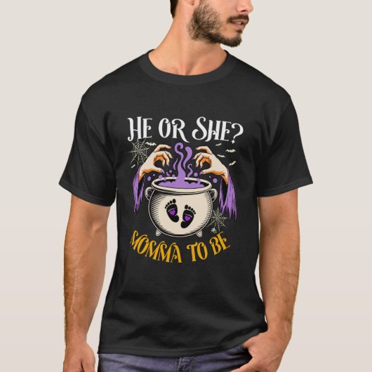 赤ちゃんの性別発表！妊婦ハロウィンコスチューム 彼or彼女 tシャツ (正面)