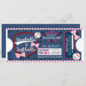 赤ちゃんの性別発表 野球ボールまたはソフトボール 招待状 (正面/裏面)