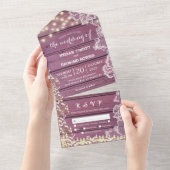 赤ちゃんの息とストリングライトウッドパープル オールインワン招待状 (貼ってはがせる)