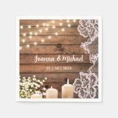 赤ちゃんの息とストリングライト素朴ウッド結婚ズ スタンダードカクテルナプキン (正面)