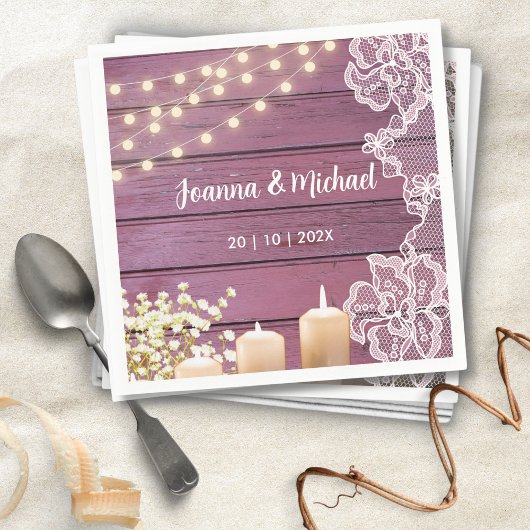 赤ちゃんの息とストリングライト素朴ピンク結婚ズ スタンダードカクテルナプキン