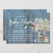 赤ちゃんの息とハミングバードほこりっぽい青い赤ちゃんシャワー 招待状 (正面/裏面)