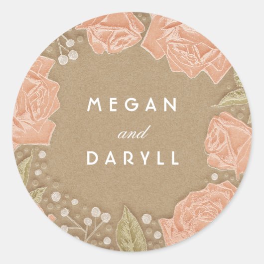赤ちゃんの息とバラフローラブーケ結婚ス ラウンドシール (正面)