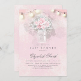 赤ちゃんの息とピンクのバラ赤ちゃん素朴のシャワー 招待状