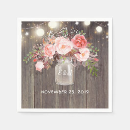 赤ちゃんの息とピンクのフローラメイソンジャー素朴 スタンダードカクテルナプキン