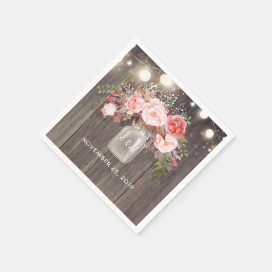 赤ちゃんの息とピンクのフローラメイソンジャー素朴 スタンダードカクテルナプキン (角)