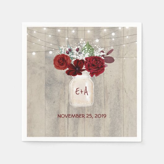 赤ちゃんの息とブルゴーニュのフローラメイソン素朴ジャー スタンダードカクテルナプキン (正面)