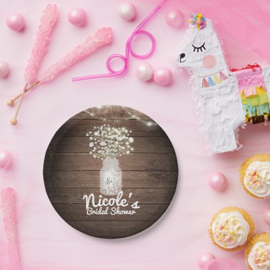 赤ちゃんの息とライトのウェディング素朴レセプション ペーパープレート (パーティー)