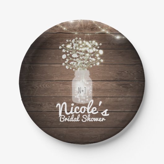 赤ちゃんの息とライトのウェディング素朴レセプション ペーパープレート (正面)