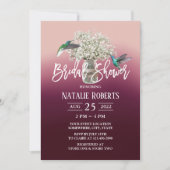 赤ちゃんの息と愛の鳥のワインレッドブライダルシャワー 招待状 (正面)