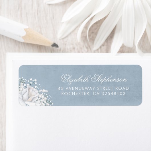 赤ちゃんの息のほこりっぽい青のエレガントな結婚式 ラベル (インサイチュ)