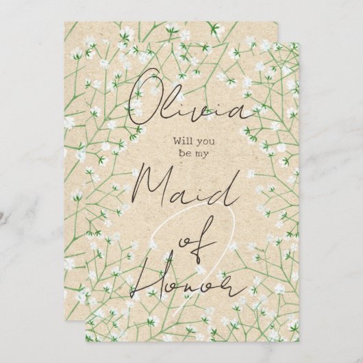 赤ちゃんの息のフローラが私のメイド・オブ・オーナー（花嫁付き添い人） 招待状 (正面/裏面)