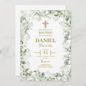 赤ちゃんの息のフローラバプテスマスペインの 招待状 (正面/裏面)