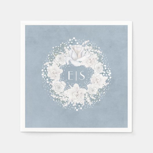 赤ちゃんの息のフローラ白と埃っぽい青 スタンダードカクテルナプキン (正面)