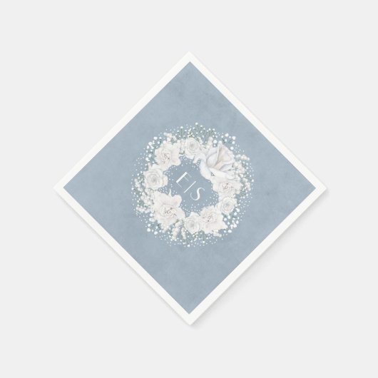 赤ちゃんの息のフローラ白と埃っぽい青 スタンダードカクテルナプキン (角)