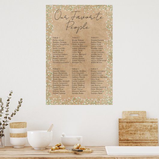 赤ちゃんの息のフローラ素朴の結婚シーティングチャート ポスター (キッチン)