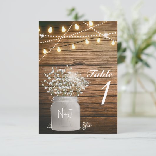 赤ちゃんの息のフローラ素朴メイソンのjarテーブル番号 招待状 (スタンド正面)