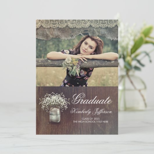 赤ちゃんの息のメイソンのジャー素朴の写真卒業 招待状 (スタンド正面)