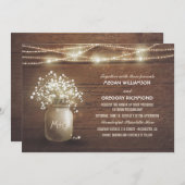 赤ちゃんの息のメイソンの瓶ヴィンテージ素朴ウェディング 招待状 (正面/裏面)