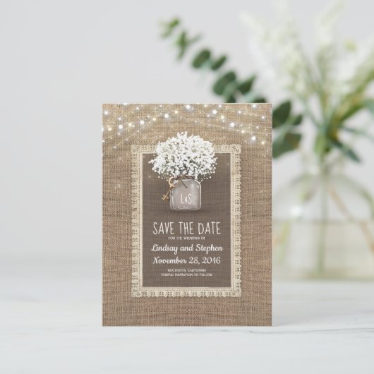 赤ちゃんの息のメイソン素朴ジャーは日付を保存 案内ポストカード (スタンド正面)