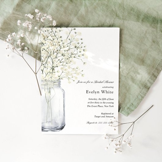 赤ちゃんの息のメイソンjarブライダルシャワーの招待 招待状