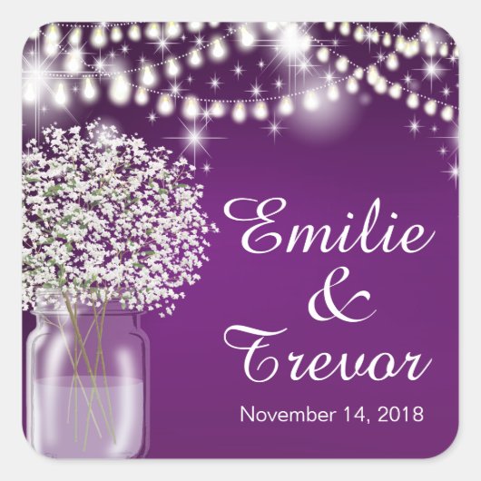 赤ちゃんの息のメイソンjar文字列ライトパープル スクエアシール (正面)