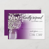 赤ちゃんの息のメイソンjar文字列ライトRSVPパープル 出欠カード (正面/裏面)