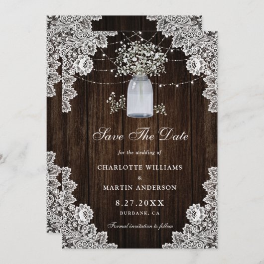 赤ちゃんの息の木のメイソンのジャストリングライト結婚ズ セーブザデート (正面/裏面)