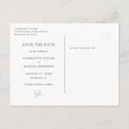 赤ちゃんの息の木のメイソンのjar結婚式日付を保存 案内ポストカード (裏面)