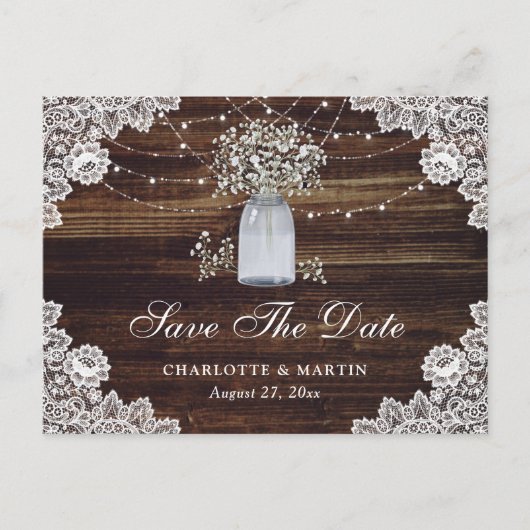 赤ちゃんの息の木のメイソンのjar結婚式日付を保存 案内ポストカード (正面)