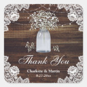 赤ちゃんの息の木素朴のレースのメイソンJarありがとう スクエアシール (正面)