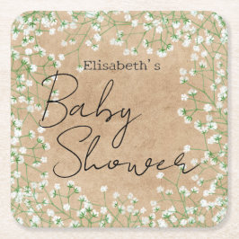 赤ちゃんの息の水の色の花ぼほ赤ちゃんシャワー スクエアペーパーコースター