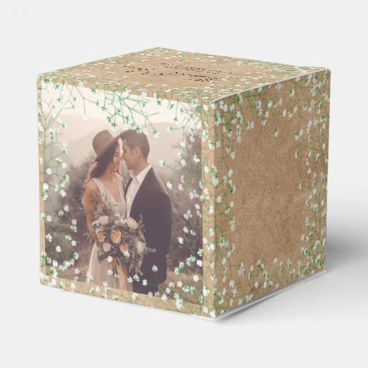 赤ちゃんの息の白い素朴花ボホ結婚の フェイバーボックス (裏面サイド)