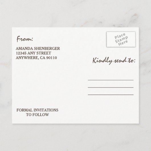 赤ちゃんの息の納屋の木は日付カードを保存 案内ポストカード (裏面)