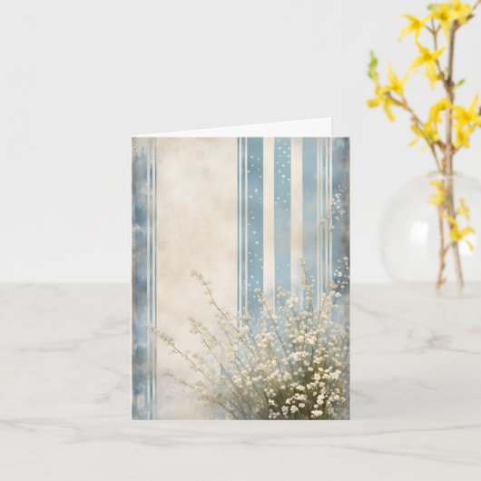 赤ちゃんの息の色あせた青いストライプありがとう カード (黄色い花)