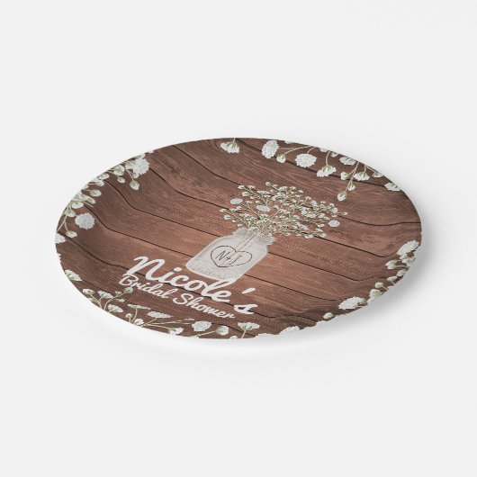 赤ちゃんの息の花と木のエレガントパーティー ペーパープレート (アングル)