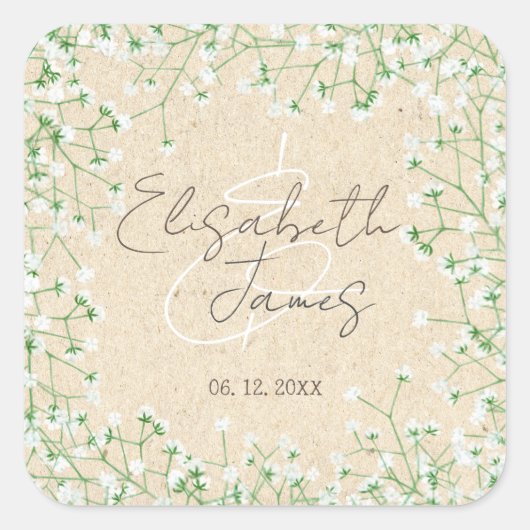 赤ちゃんの息の花エレガントボホ結婚の スクエアシール (正面)