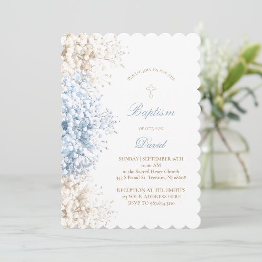 赤ちゃんの息の花男の赤ちゃんバプテスマ 招待状 (スタンド正面)
