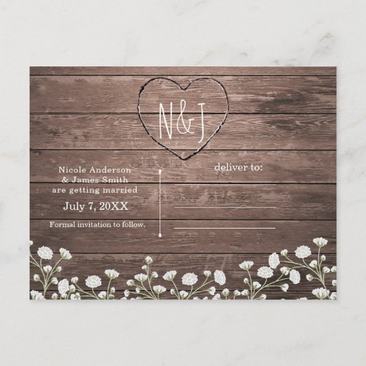 赤ちゃんの息の花素朴木日付を保存 案内ポストカード (裏面)